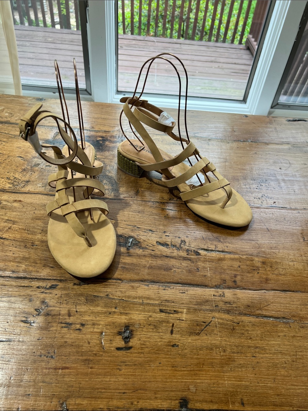 Soft Surroundings Beige Strappy Low Block Heel Sandals